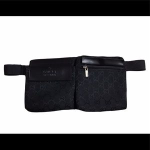 Gucci black GG canvas belt bag leather
